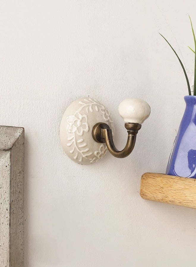miah decor خطافات حائط عملية مصنوعة يدويًا من السيراميك المنقوش من ميا ديكور، لون أبيض - Image 1